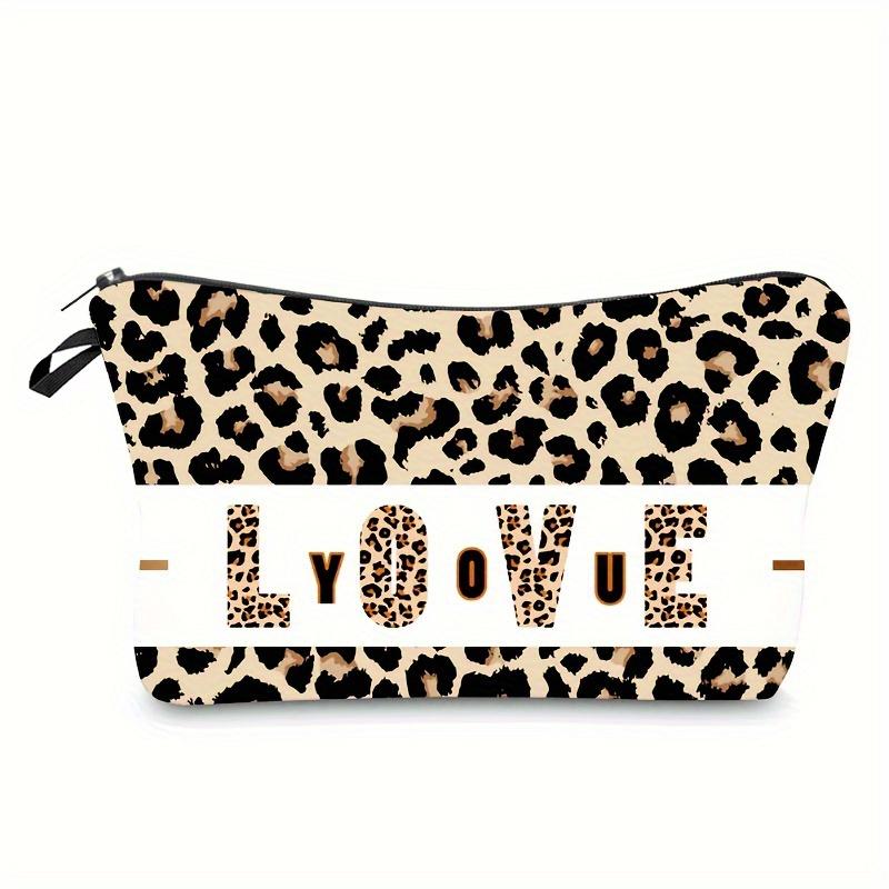 1 Stück Leoparden-Liebes-Print Kosmetiktasche Beutel, Damen Handtasche Reise Tragbare Kosmetik-Aufbewahrungstasche für Valentinstagsgeschenk