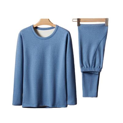 Winter Underwear Suit Bottoming Clothes Thick Soft Plush Solid Color Elastic Round Neck Adjustable Waist