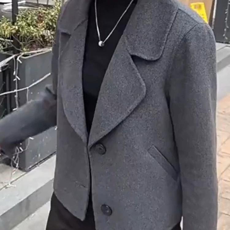 

Двусторонний шерстяной пиджак для женщин на весну, осень и зиму, новый стиль, небольшое шерстяное пальто темперамент 2XL серый