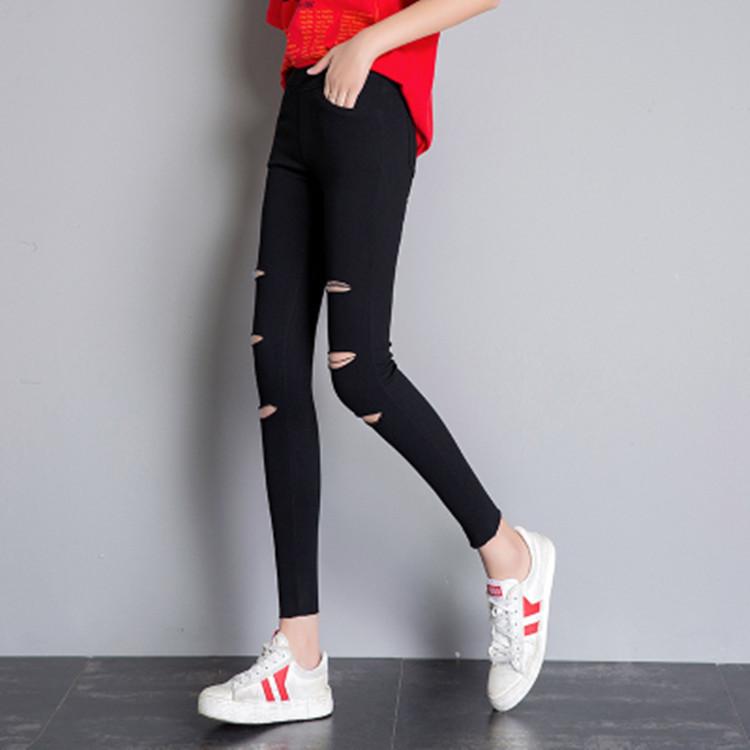 

Брюки с завышенной талией, облегающие, с рваными краями, большого размера, для женщин, с высокой талией, на весну и осень 5XL