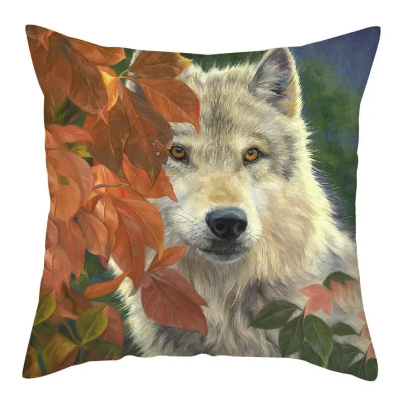 Home Decor Wildlife Print Cushion Cover Wolf King Photo Pillow Cover Home Sofa Decoration Pillowcase X