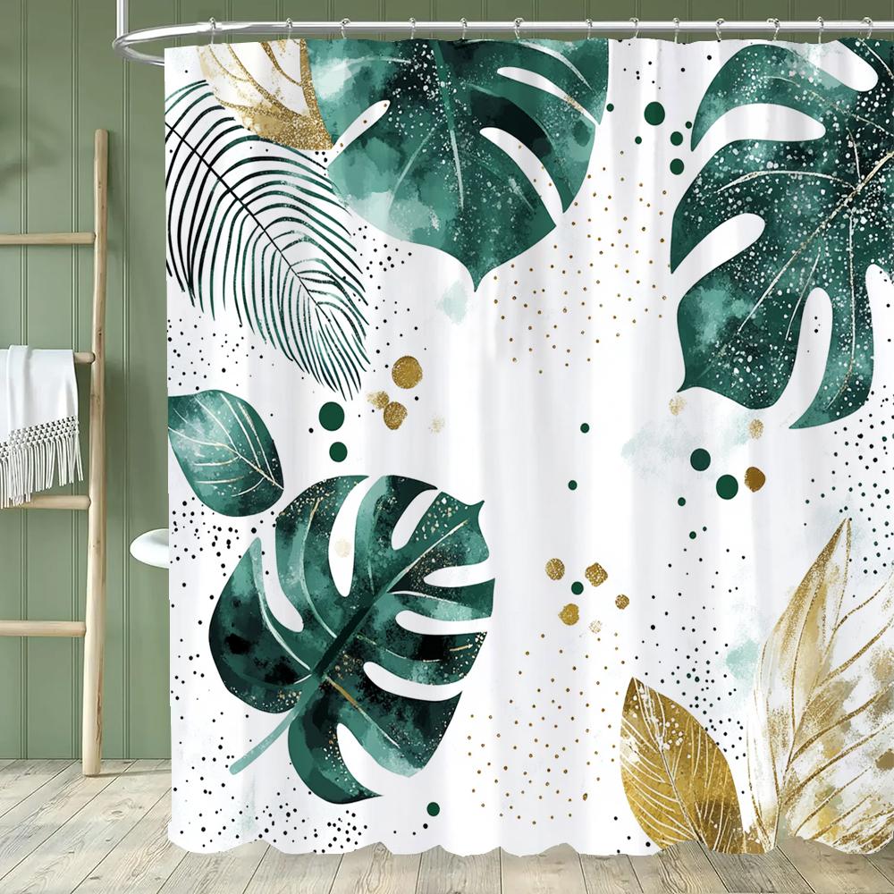 Modern Art Abstract Leaves Shower Curtain, Bathroom Curtain,Printed Polyester Home Decorative Curtain With Hooks