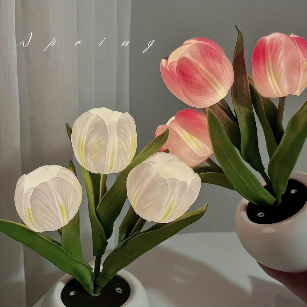 1pc Tulips Flower Night Light For Room Decor LED Charging Flower Potted Night Light Cute Small Tulips Bedside Lamp