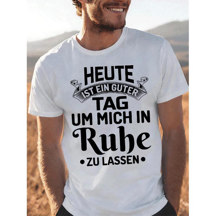 Men's Relaxed Fit Short Sleeve Crew Neck T-Shirt with German Quote Graphic, Soft Cotton Feel for Casual Daily Wear and Outdoor Leisure