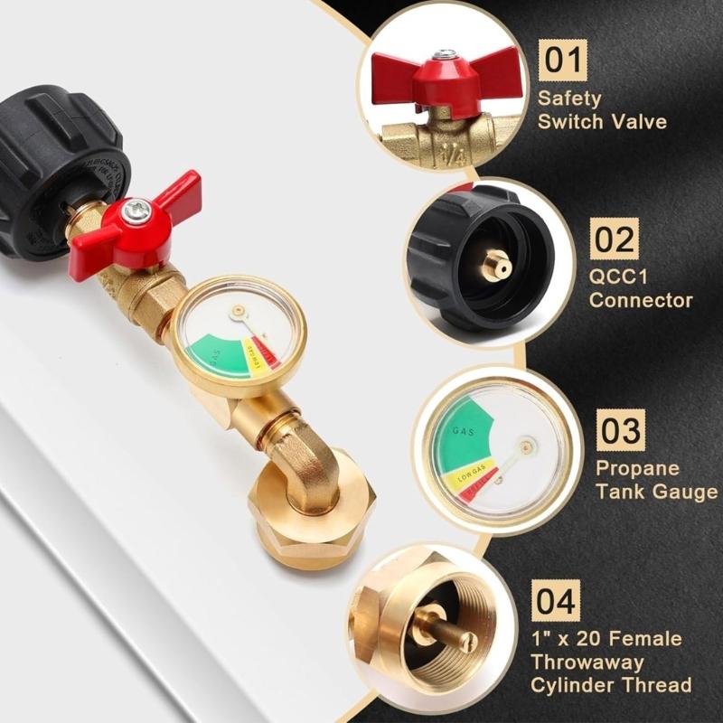 Practical Propanes Grills Adapter Quick Connecting Fitting with Pressure Gauge Metal Propanes Grills Fitting for Cooking