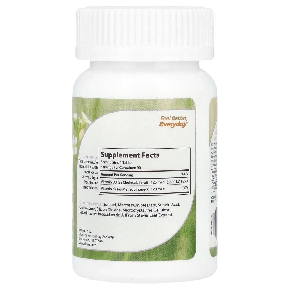 Zahler Vitamin D3 & K2 Peach Apricot Flavor Chewable Tablets, 90 Count