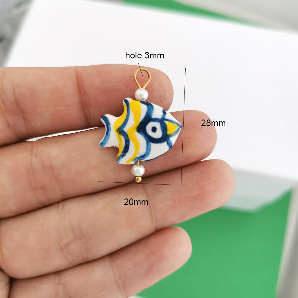 1pc Ceramics Pendant Charm Fish Heart Flower Conch Star Fruits Necklace Stainless Steel Geometric Imitation Pearl