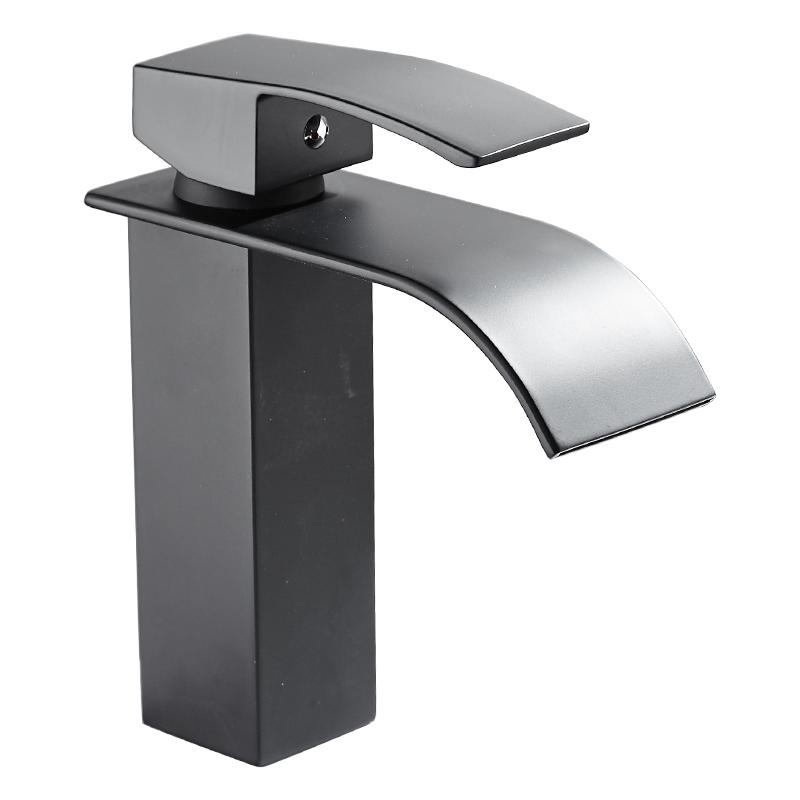Square Waterfall Basin Sink Faucet Chrome/Black Brass Bathroom Basin Faucet Mixer Tap Hot and Cold Sink Faucet Toilet Faucet