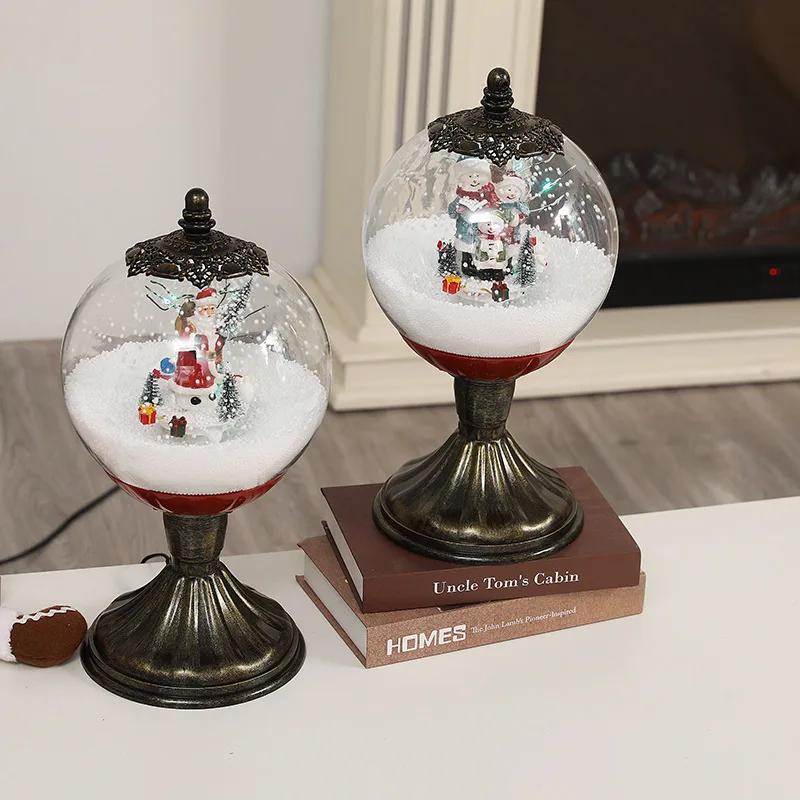 DurableChristmas Crystal Ball Drifting Snow Old Man Wind Lamp Glowing Snow Music Lamp Ornament Christmas Gift Window Decoration