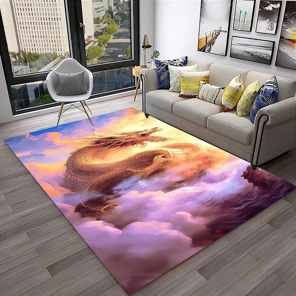 3D China Dragon Myth Art Cartoon Carpet Rug for Home Living Room Bedroom Sofa Doormat Decor,Kid Play Area Rug Non-slip Floor Mat