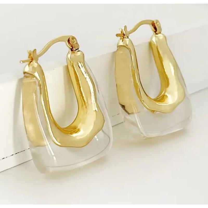 Resin Earrings Women Geometric Irregular Stud Earrings New Trendy Ear Jewelry Party U-shaped Earrings Retro Personality Everything with Niche Earrings