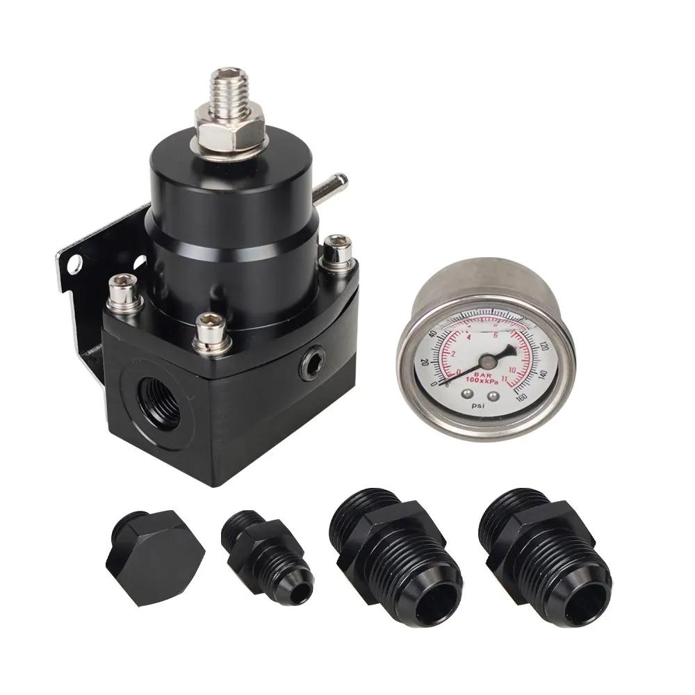 High Pressure Adjustable Fuel Pressure Regulator Oil Gauge With AN8/10 Feed Fitting & AN6 Return Line Fitting & AN8/10 End Cap