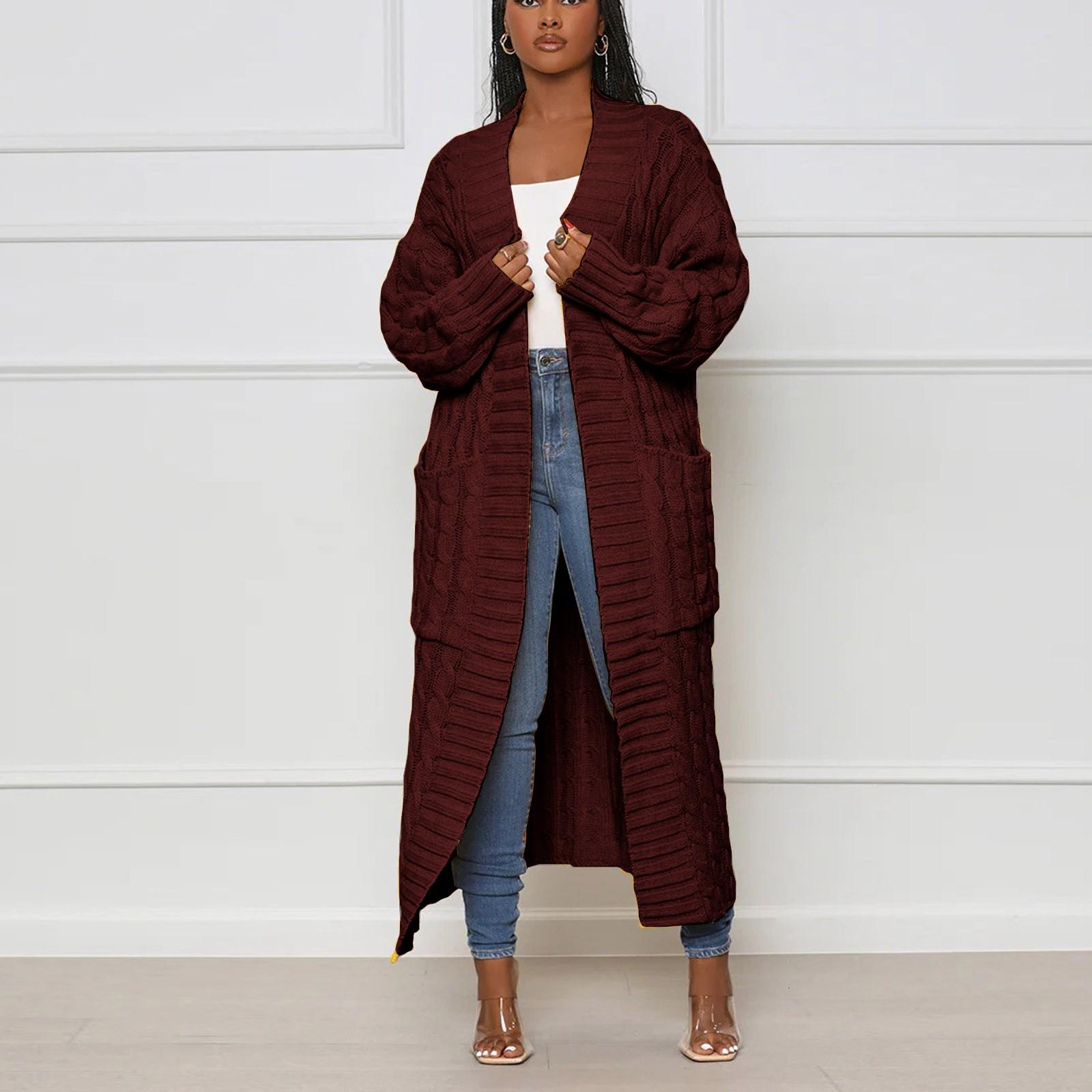 

Женская мода повседневный кардиган Crum Cave однотонный вязаный свитер пальто XXL кофейный