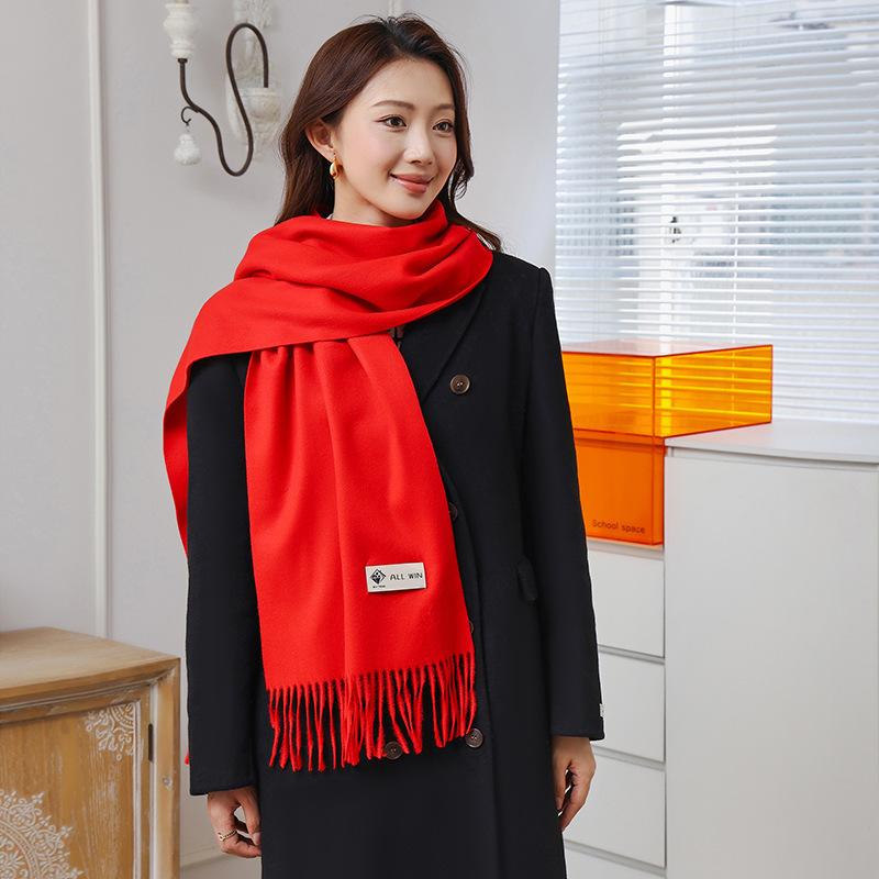 Wool Scarf for Women in Winter New Style Cashmere Scarf Versatile  Thickened  Warm and Solid Color Scarf