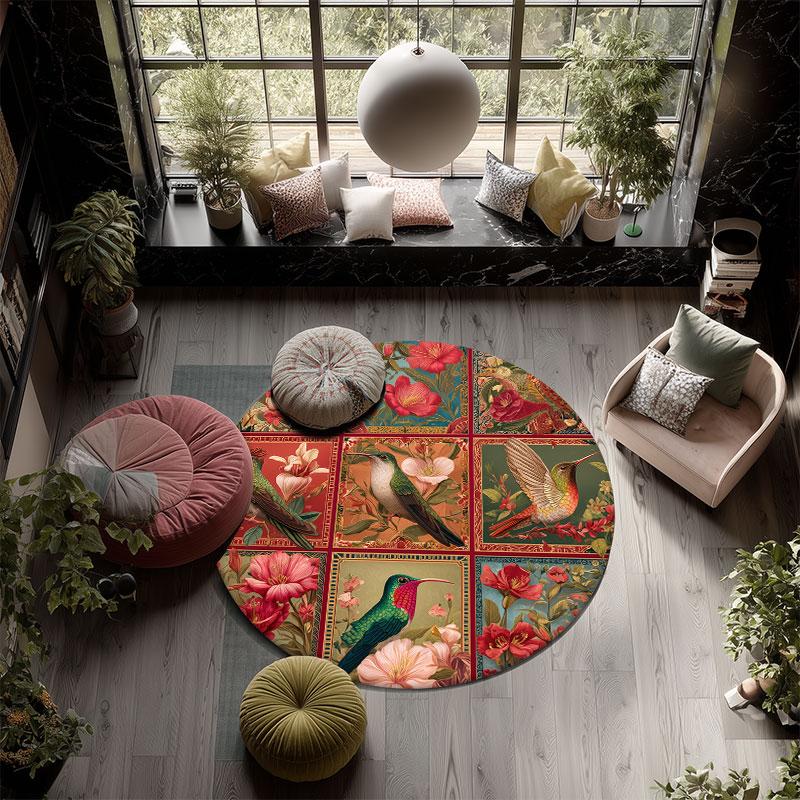 Vintage Birds pattern round rug,Carpet Rug for Living Room Bedroom Playroom ,Non-slip Floor Mat,Holiday Gifts and Birthday Gifts.