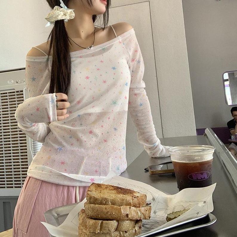 Women's Sweet Summer 2025 White Long-Sleeve T-Shirt Cardigan