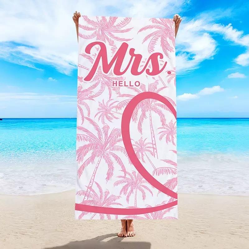 

Mr and Mrs Couple Beach Towel Honeymoon Gift Polyester Quick Dry Matching Swim Bath Towel Wedding Anniversary Travel Vacation W30*H60(CM)