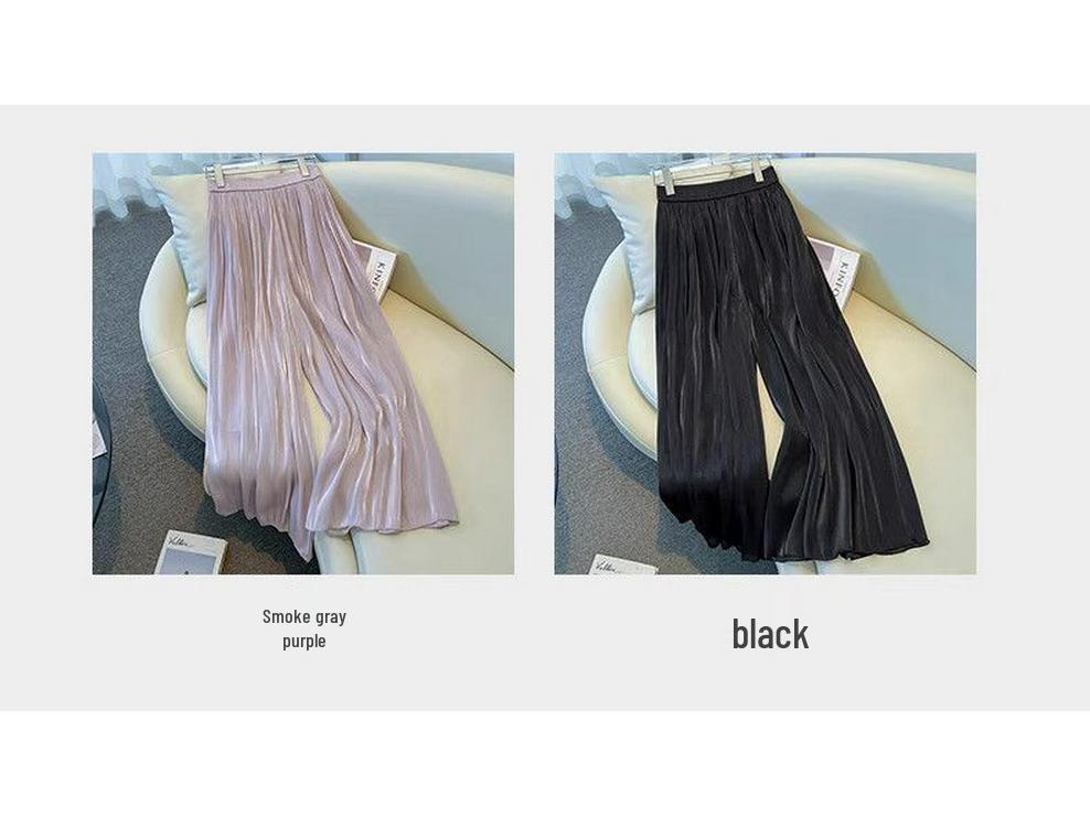 Damen Violette Perlmuttfarbene Drapierte Weitbeinige Culottes, Sommerlich Glasierte Gaze, Leichte Neun-Punkt-Hosen