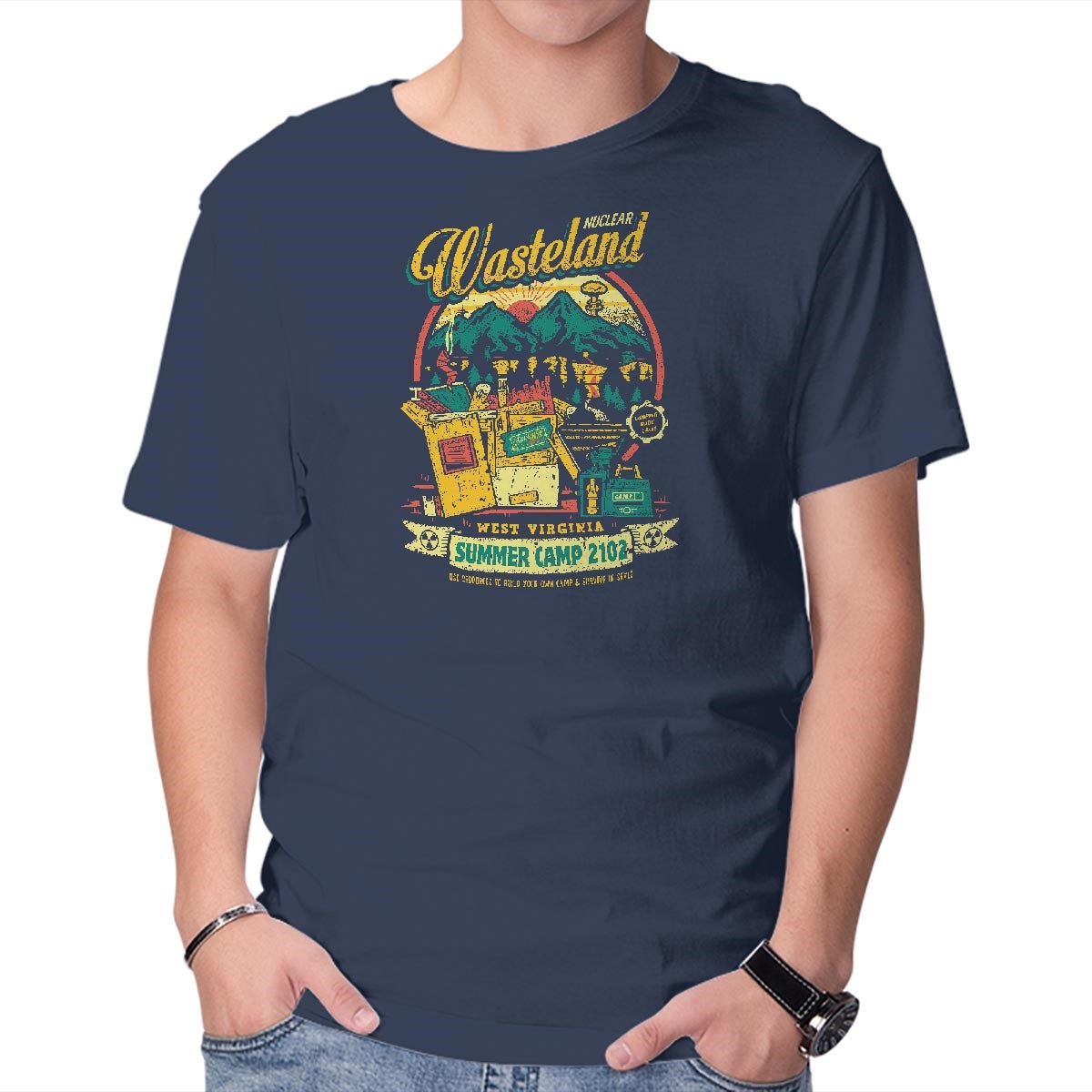 Unisex Crew Neck T-Shirt Nuclear Summer Camp Graphic Short Sleeve Casual Tee L