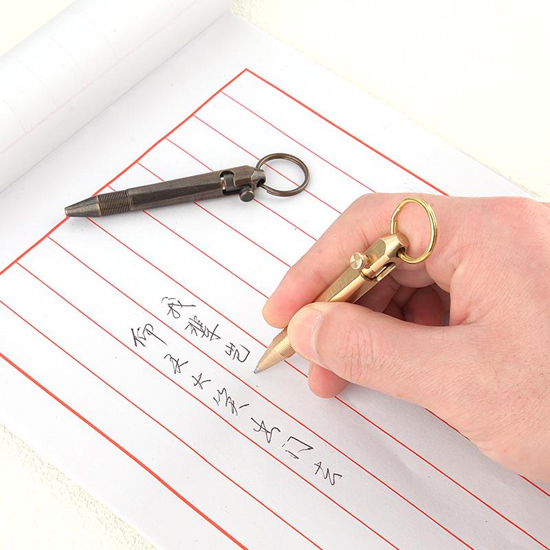Mini Brass Keychain Pen - Portable Pocket Gel Ballpoint for Travel, Signatures, and Gifts