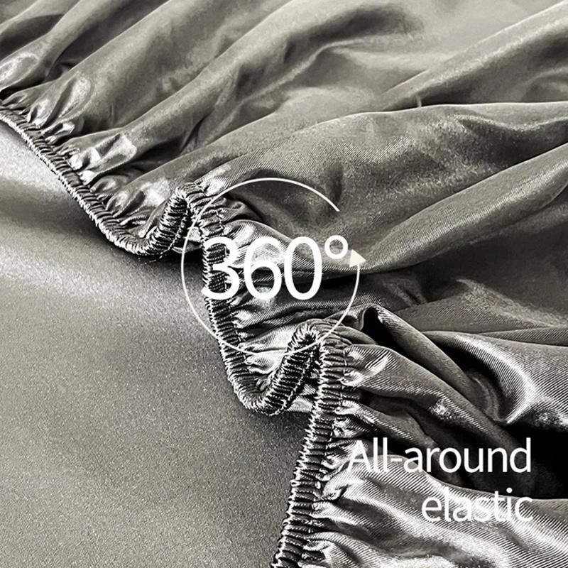 1Pc Satin Elastic Fitted Sheet Solid Mattress Cover for Single Double Couple King Queen Full Twin Bedsheet Satin Bed Linen