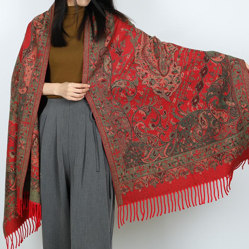 Autumn and Winter Jacquard Cashew Fringed Scarf Women Wear a Large Shawl Outside To Travel Warm Decoration Dual-purpose