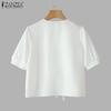 ZANZEA Women Casual Short Sleeve Floral Print Lace Up Cover Up Blouse
