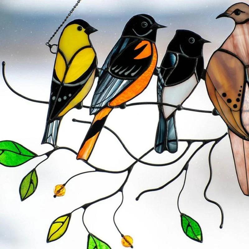 Multicolor Metal Acrylic Panel Window Wall Hangings Birds Stained Glass Window Suncatcher Hanging Home Decor