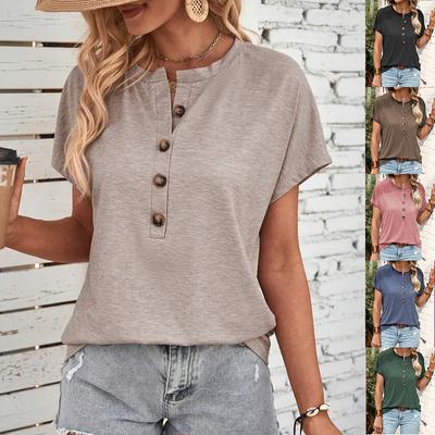 Frühling Sommer Damen Tops Einfarbig Twisted Button Mode Kurzarm T-Shirt