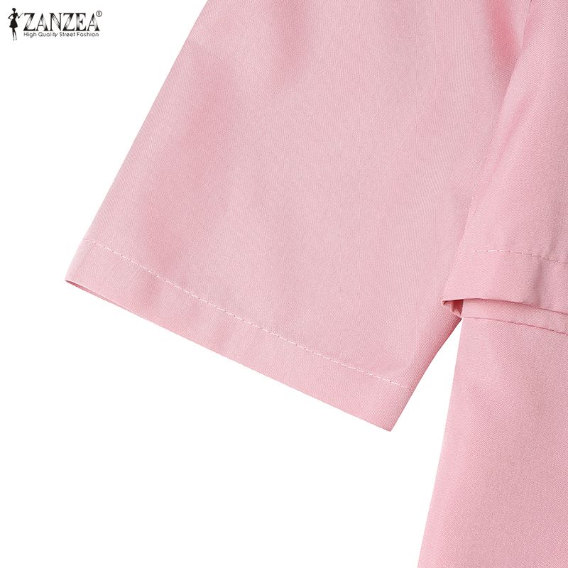 ZANZEA Women Casual Round Neck Summer Short Sleeve Dress