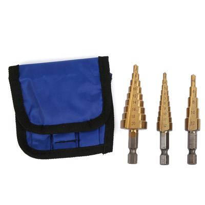 3 Stück 3124‑1220mm HSS Kegelstufenbohrer Sechskantschaft Lochschneider