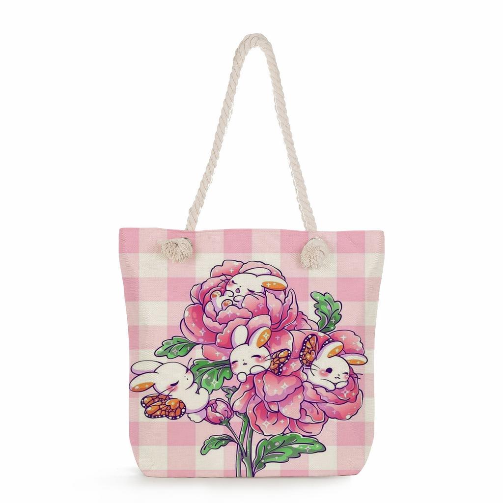 Sac de plage à bandoulière unique en corde épaisse avec imprimé lapin créatif 7247 CLE