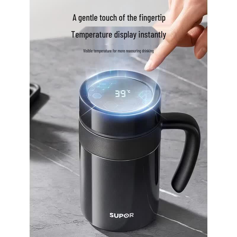 SUPOR 316L Stainless Steel Insulated Tea Mug with Handle and Temp Display