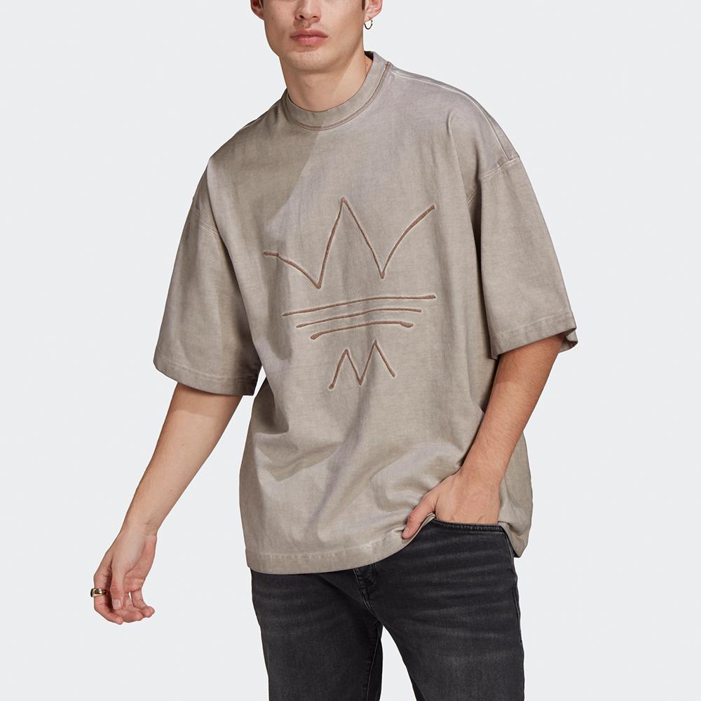 Adidas Originals Abstract Embroidery Loose Round Neck Sports Tee Men Tops Natural GN3300