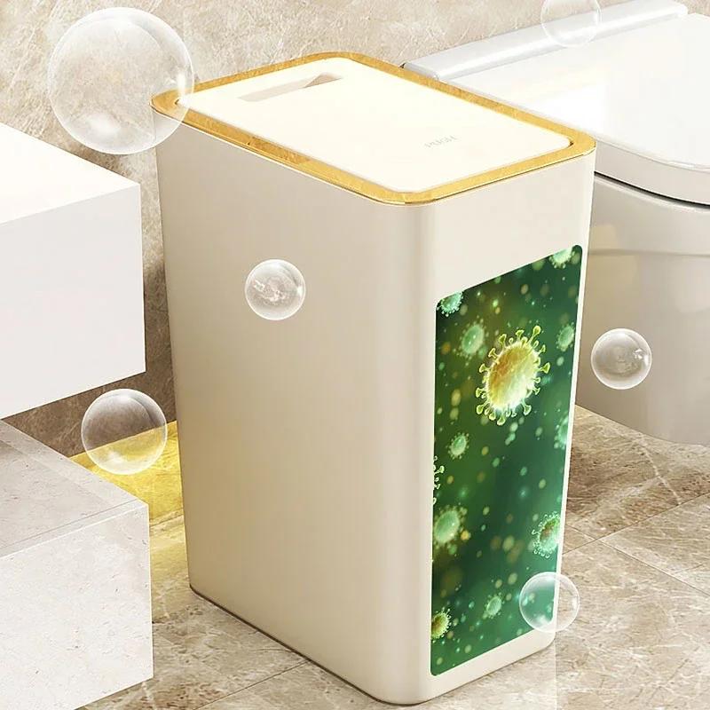 10L/12L Bathroom Trash Can Slim Trash Can with One-Touch Lid Bathroom Kitchen Garbage Bin Plastics Garbage Bin Home Supplies