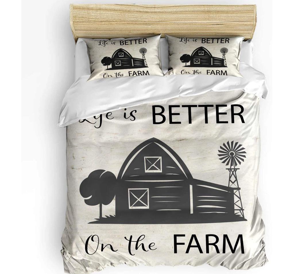 Windmill Duvet Cover Set Farmhouse Style 2/3pcs Bedding Set, Queen/King/Full/Twin Microfiber Quilt Cover for Girls Boys Bedroom