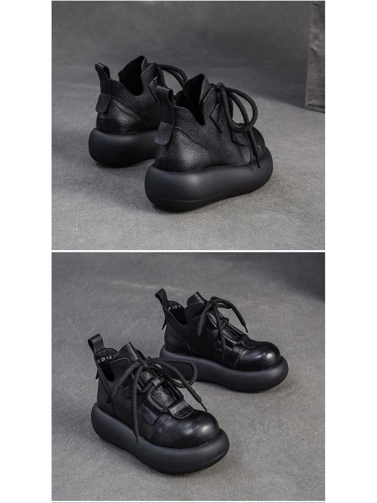 Genuine Soft Leather Martin Boots - Warm, Stylish & Versatile Retro Ankle Boots for Women, with Thick Platform Sole.