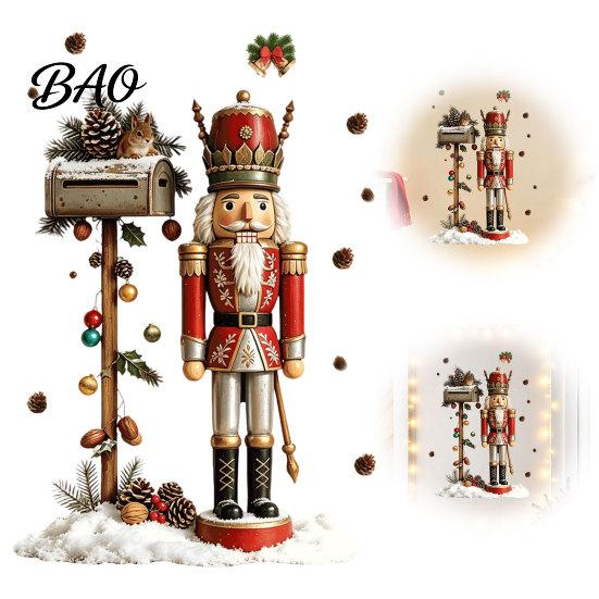 Christmas Atmosphere Wall Decals for Fridge Nutcracker Soldier Decal, Vintage Mailbox Snow Scene Self-Adhesive Party Background Decor Sticker,