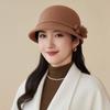Autumn and Winter Basin Hat Retro Hepburn Style Bow Bucket Hat Ladies Elegant Woolen Fashion Basin Hat