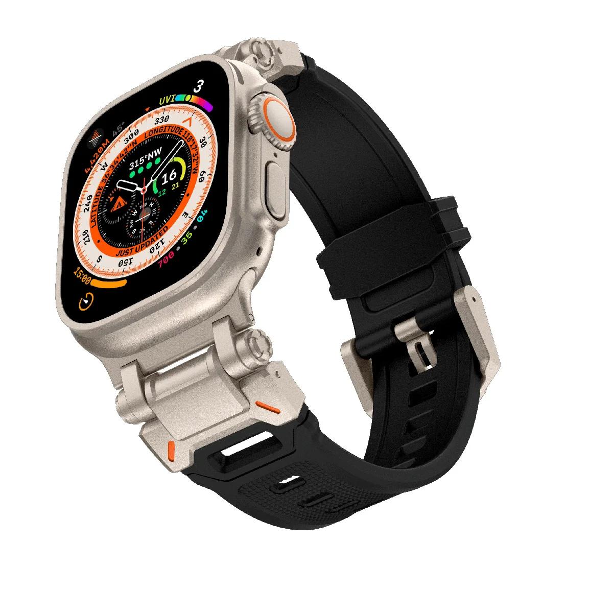 

Soft Strap for Apple Watch Ultra 2 Band 49mm 45mm 44mm 42mm Metal Stainless Steel Connector TPU Bracelet Iwatch 9 8 7 6 SE 5 4 49mm-For ultra 2 1