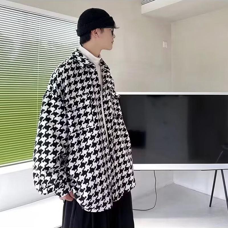 Hong Kong-Style Plaid Men's Jacket - 2024 Spring/Autumn Korean Fashion, Loose Hip-Hop Youth Cardigan.