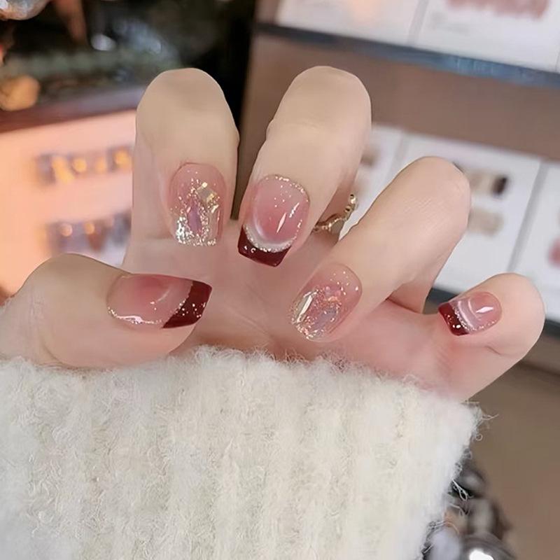 

3D Iridescent Cat Eye Ombre Rhinestone Press-On Nails - Full Size Blush Nail Art Tips