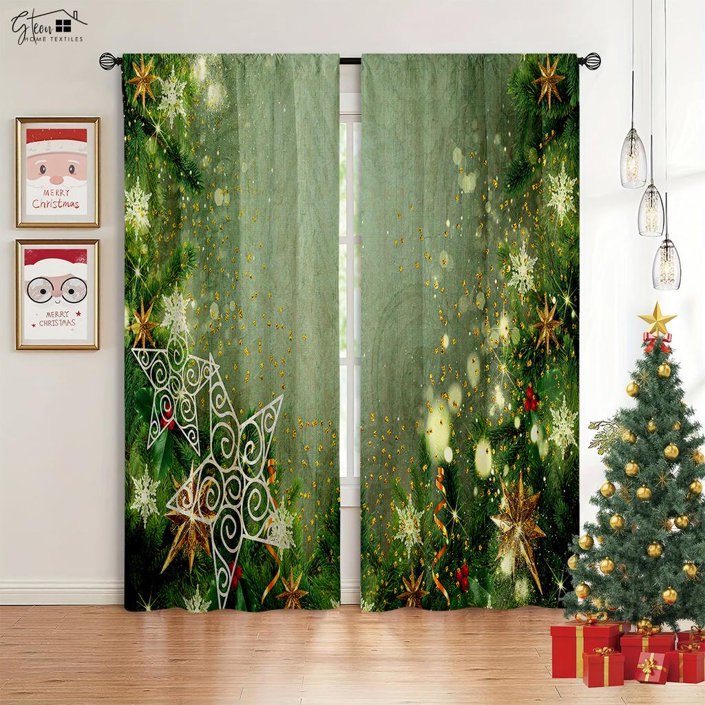 Christmas New Decorative Curtain Christmas Tree Santa Claus Gift Elk Pumpkin Carriage Festive Atmosphere 3D Printed Curtain