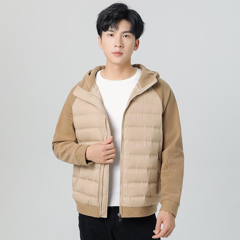 Daunenjacke Herren und Damen Herbst und Winter Weiße Entendaunen Leicht und Dünn Strick Sport Kontrastfarbige Einsätze Partner Kapuzenjacke