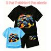 Cartoon Car Print Outdoor Street Kids T-shirt and Shorts Summer Home Casual Outfit Boy and Girl's Sports Set