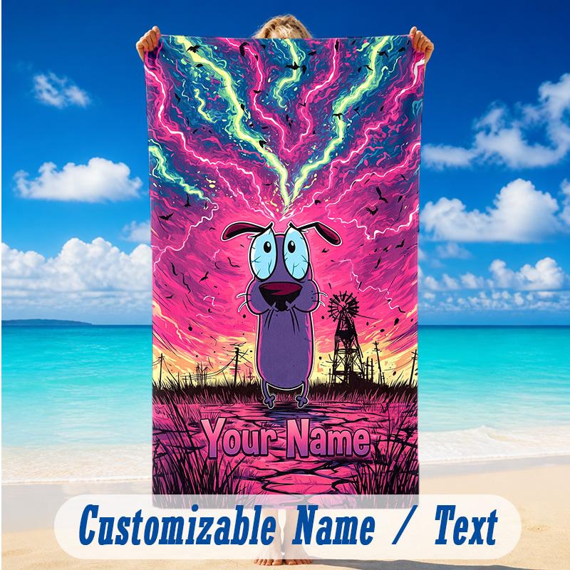 Beach Towel Custom Name Text, Quick Dry Large Towel For Beach HomeCourage the Cowardly Dog