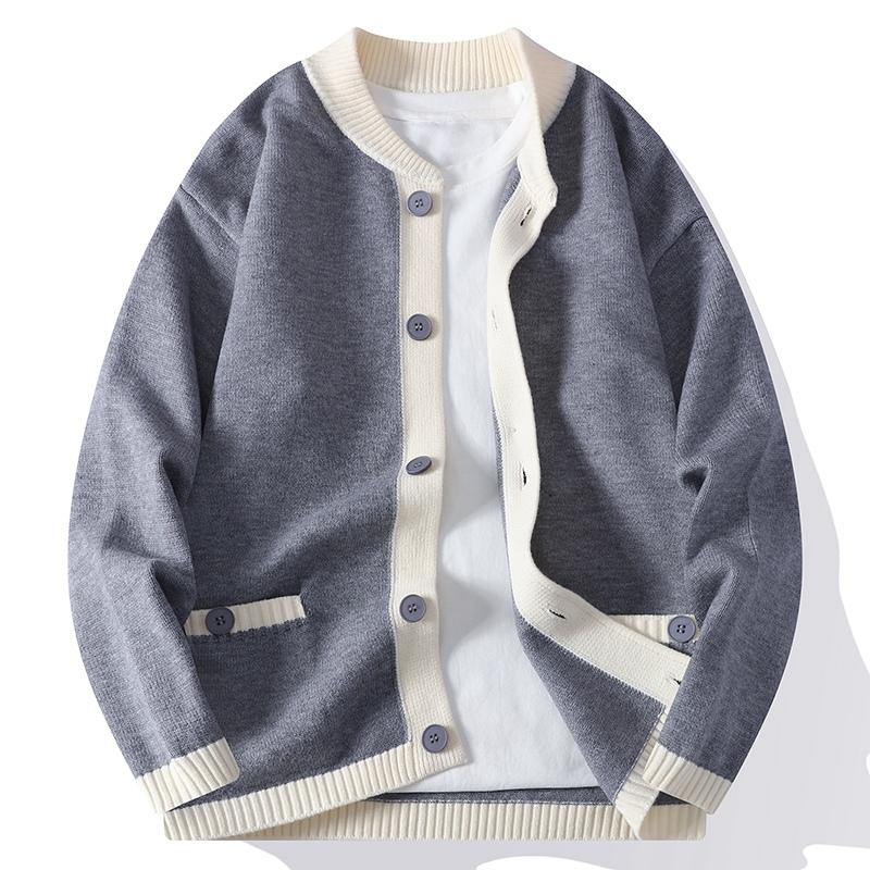 

Осень и Зима Кардиган в Корейском Стиле Контрастного Цвета Простой Свитер Мужской Топ с Длинным Рукавом L серый