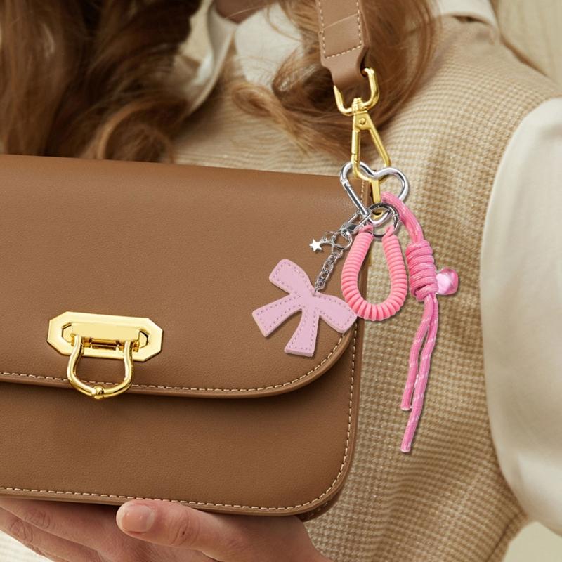 Braided Rope Bag Charm Lovely Heart Keychain Handbag Pendant Ornaments Bows Keyrings Fashion Keyholders
