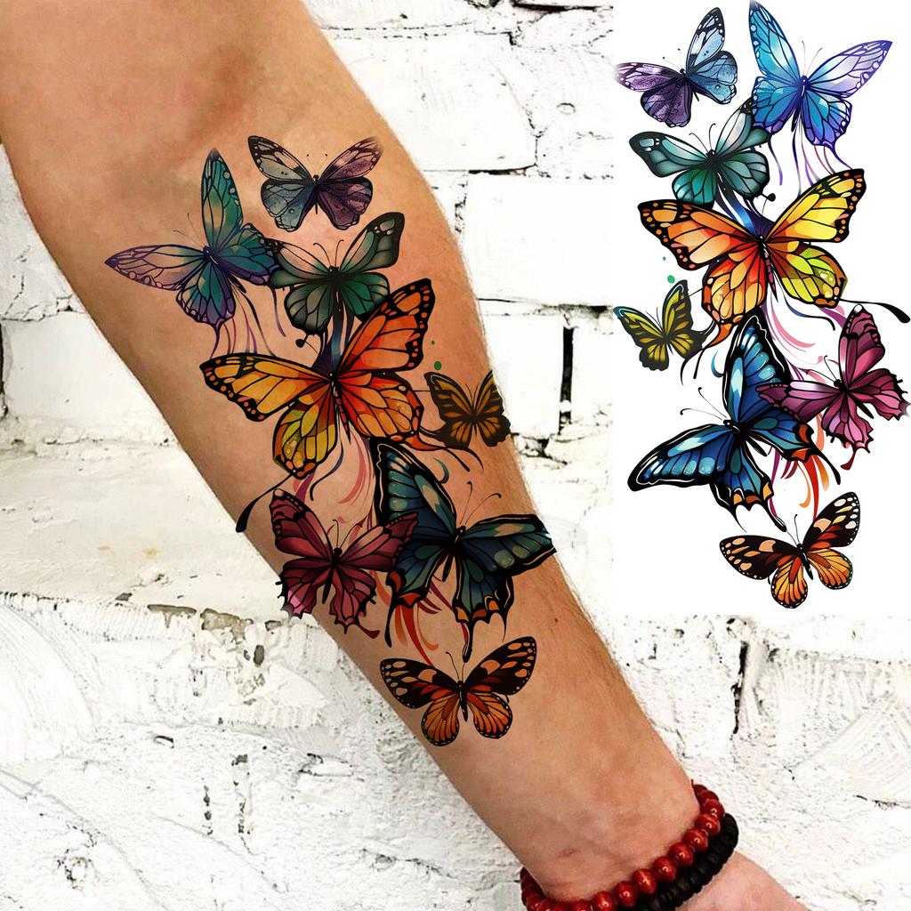 1 Sheet Sexy Butterfly Sunflower Plum Temporary Tattoos For Women Girls Waist Breast Arm Forearm Flower Fake Temp Tattoo Sleeve