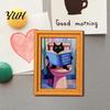 Metal Doors Decorative Magnets Oil Painting Cat Refrigerator Magnet, Wooden Frame Black Photo Theme Retro Rectangle Magnetic Decoration Fridge